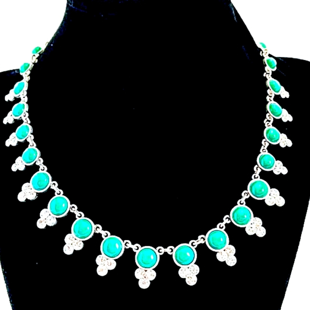 Faux Turquoise And Rhinestone Necklace By Loft